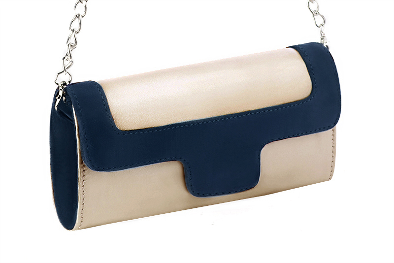 Dress clutch for wedding and parties in gold and navy blue leather - Front view